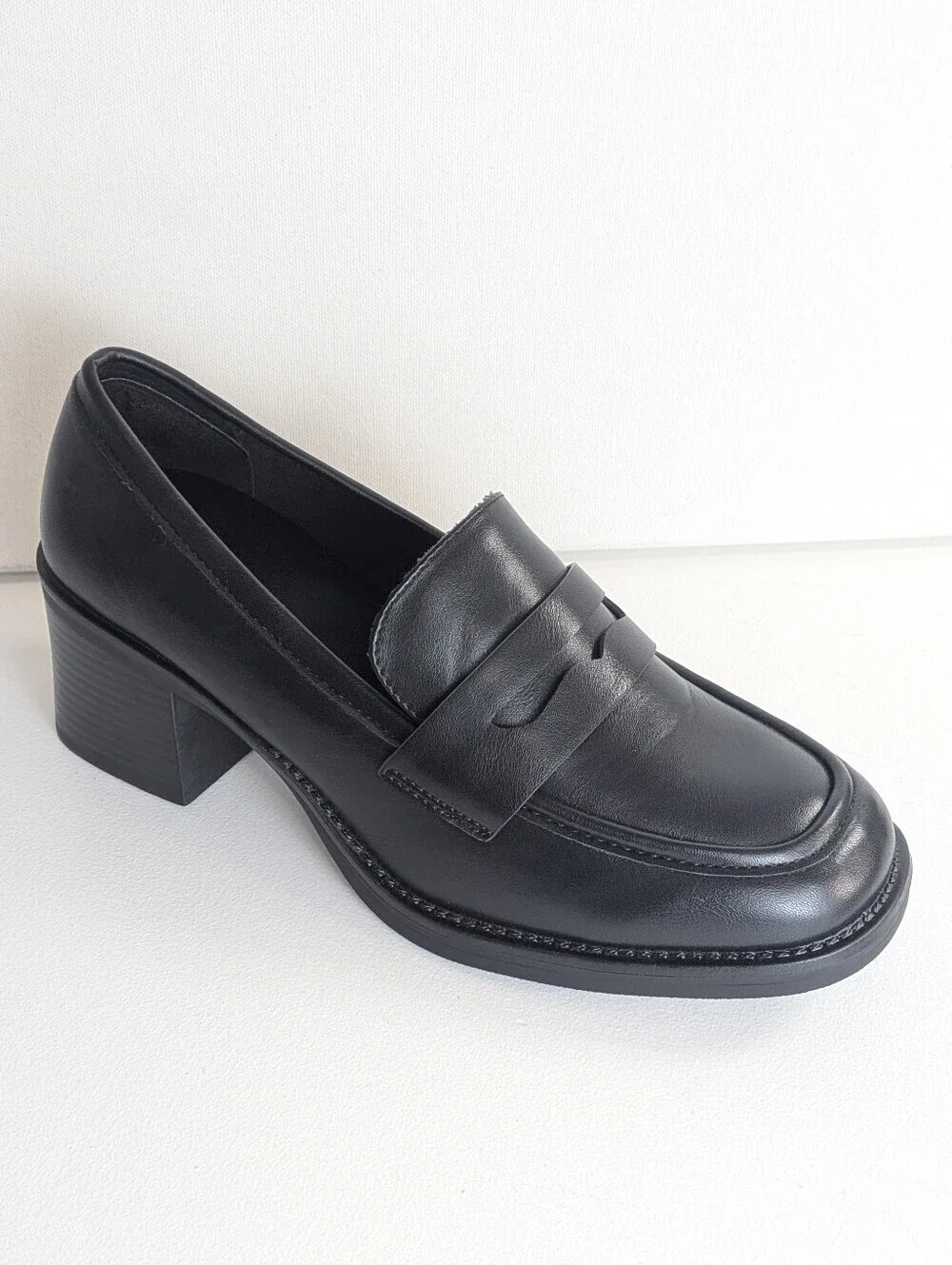 Shibever Block Heel Loafer Pump Shoes Womens Size 9 Black New School Girl